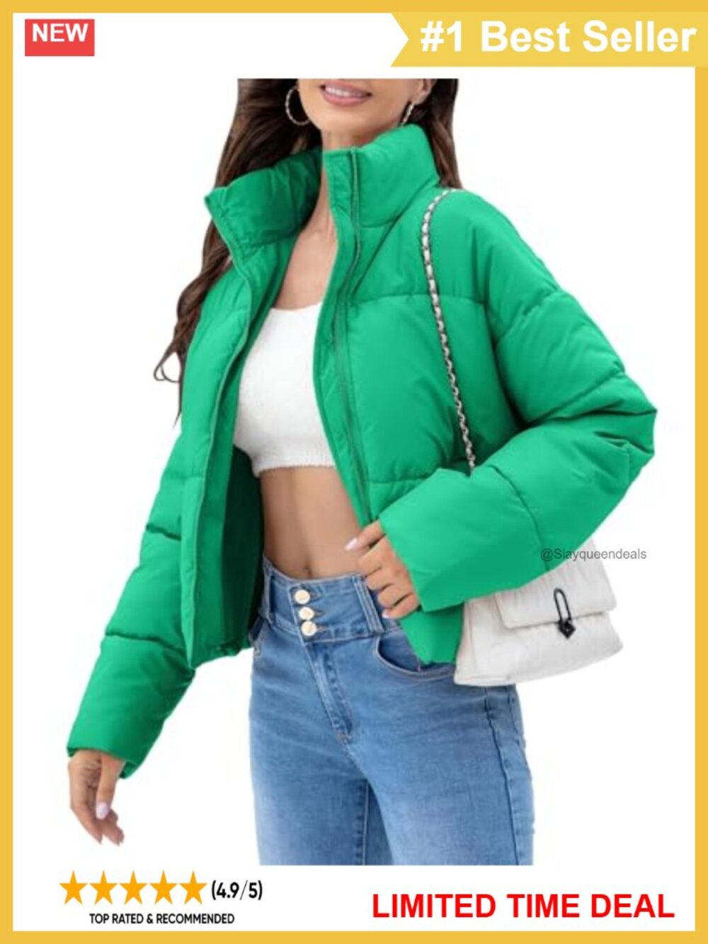 Women's Cropped Quilted Puffer Jacket Warm Winter Zip Up Coat